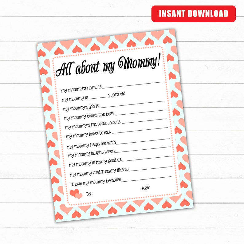 All About My Mommy Printable All About My Mom Printable | Etsy
