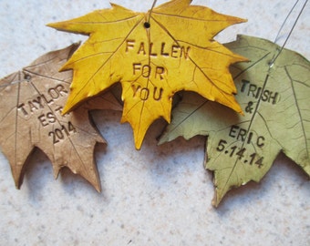 fall leaf ornaments, personalized autumn gifts