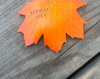 Vermont 2023 ornament, maple leaf ornament, Vermont maple leaf ornament, Vermont Christmas ornament