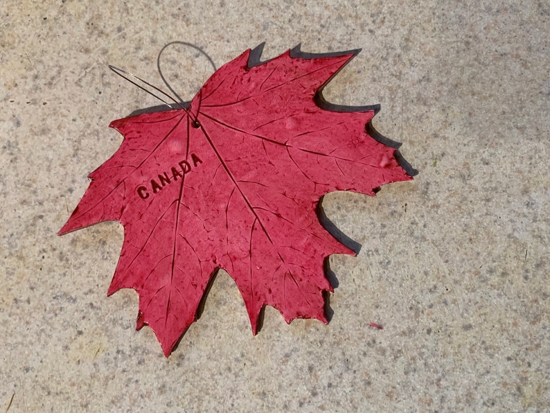 K&ouml;nnte beinhalten: Ein roter Ahornblatt-Anh&auml;nger mit der Aufschrift "CANADA".