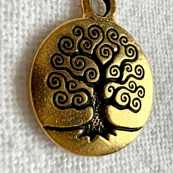 Tree of Life Charm, Antique 22Kt Gold Plated, TierraCast, Celtic, Day of the Dead.