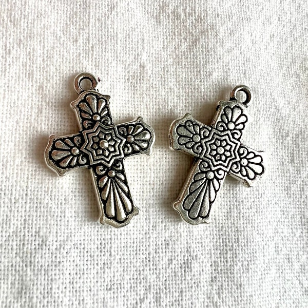 Talavera Cross Charm, Antique Silver Plated, TierraCast. Viva Mexicana.