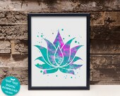 Lotus flower, watercolor printable art, zen wall decor, yoga room wall art, lotus digital download