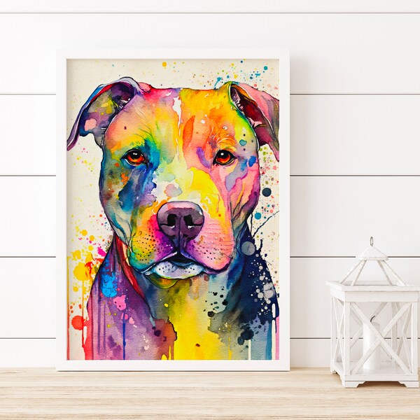 Pitbull Painting, Watercolor Dog Wall Decor, Dog Portrait, Pitbull Art Print, Colorful Wall Art, American Pitbull, Home Decor