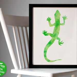 Wall Decor Blue Gecko Art Print Abstract Watercolor Painting
