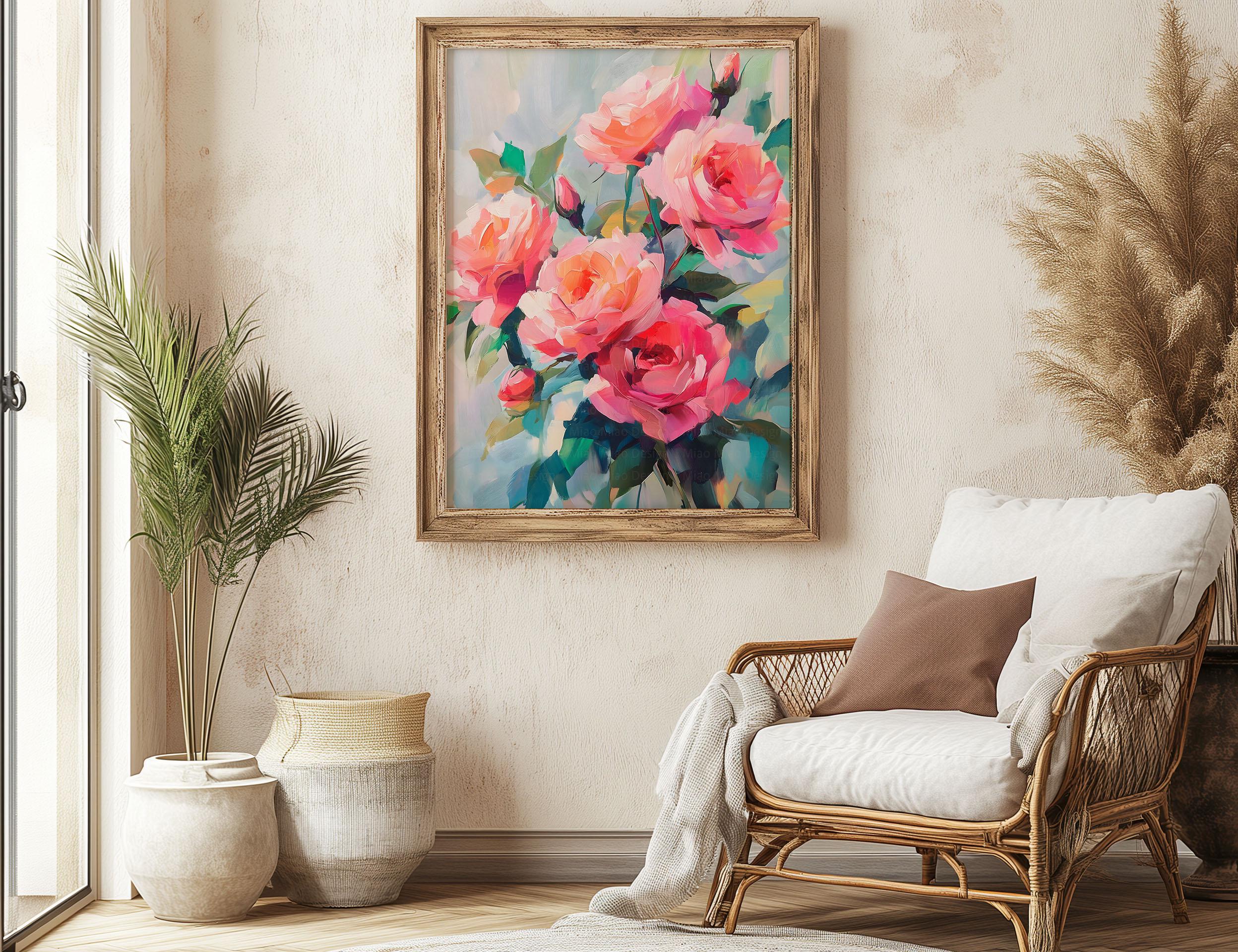 Pink Roses Wall Decor, Floral Wall Art, Printable Wall Art, Bedroom ...