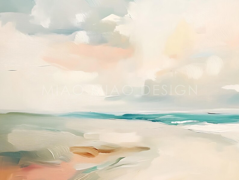 Abstract Coastal Landscape Painting, Warm Neutral Seascape Wall Art ...