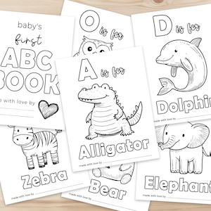ABC Baby Shower Malbuch, digitaler Download, Lerntier Alphabet Malseiten, Babyparty Aktivität, Geschenkidee, druckbar