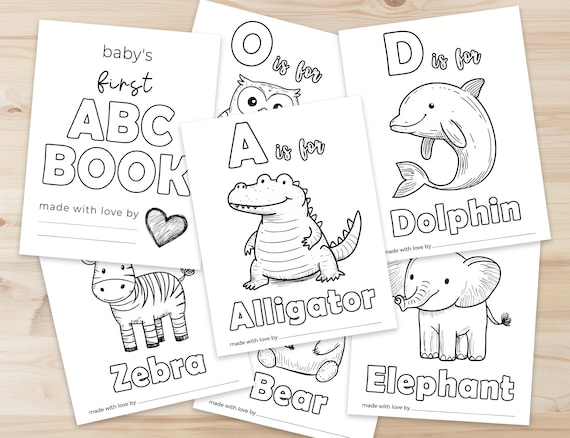 ABC Baby Shower Coloring Book, Educational Animal Alphabet Coloring Pages Activity Game (Digital Download)
