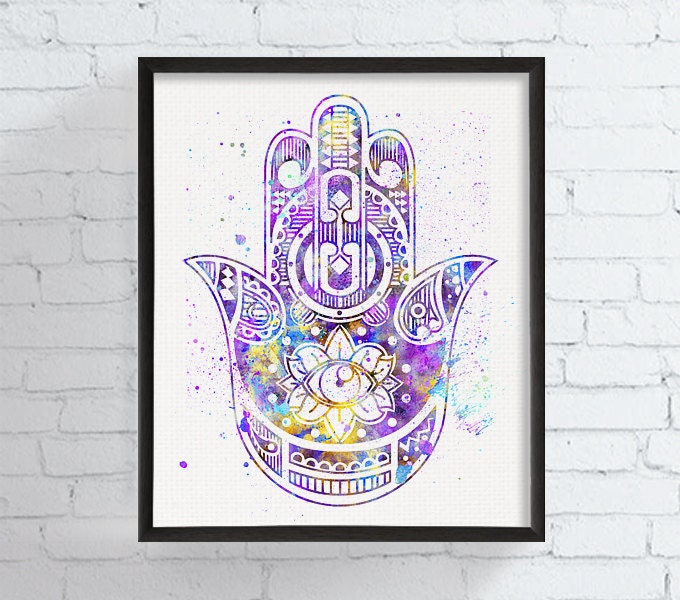 Hamsa Hand Watercolor Art Print Hamsa Poster Hand of Fatima | Etsy