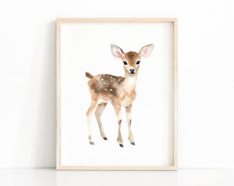 Baby Deer Print, Deer Nursery Decor, Nursery Wall Art, Kids Room Decor, Watercolor Animal, Printable Wall Art, Digital Download