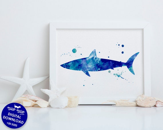 Prints digital download printable nautical wall art coastal painting watercolor art sea life ...