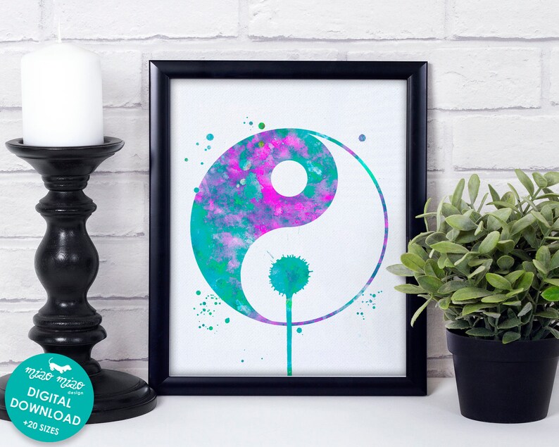 Yin Yang Acuarela Imprimible Feng Shui Pared Arte Digital Etsy