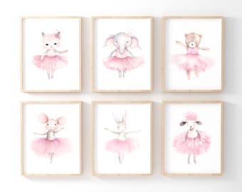 Ballerina Nursery Decor, Nursery Wall Art, Ballerina Nursery Print, Watercolor, Set Of 6, Printable Wall Art, Digital Download