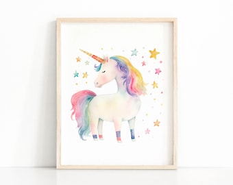 Unicorn Print, Girl Nursery Art, Nursery Wall Decor, Girl Bedroom Decor, Watercolor Unicorn, Printable Wall Art, Digital Download