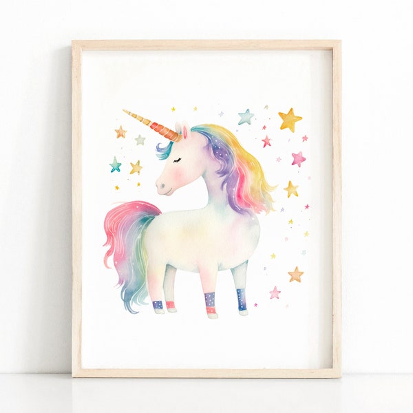 Licorne Print, Girl Nursery Art, Nursery Wall Decor, Girl Bedroom Decor, Aquarelle Licorne, Printable Wall Art, Téléchargement numérique