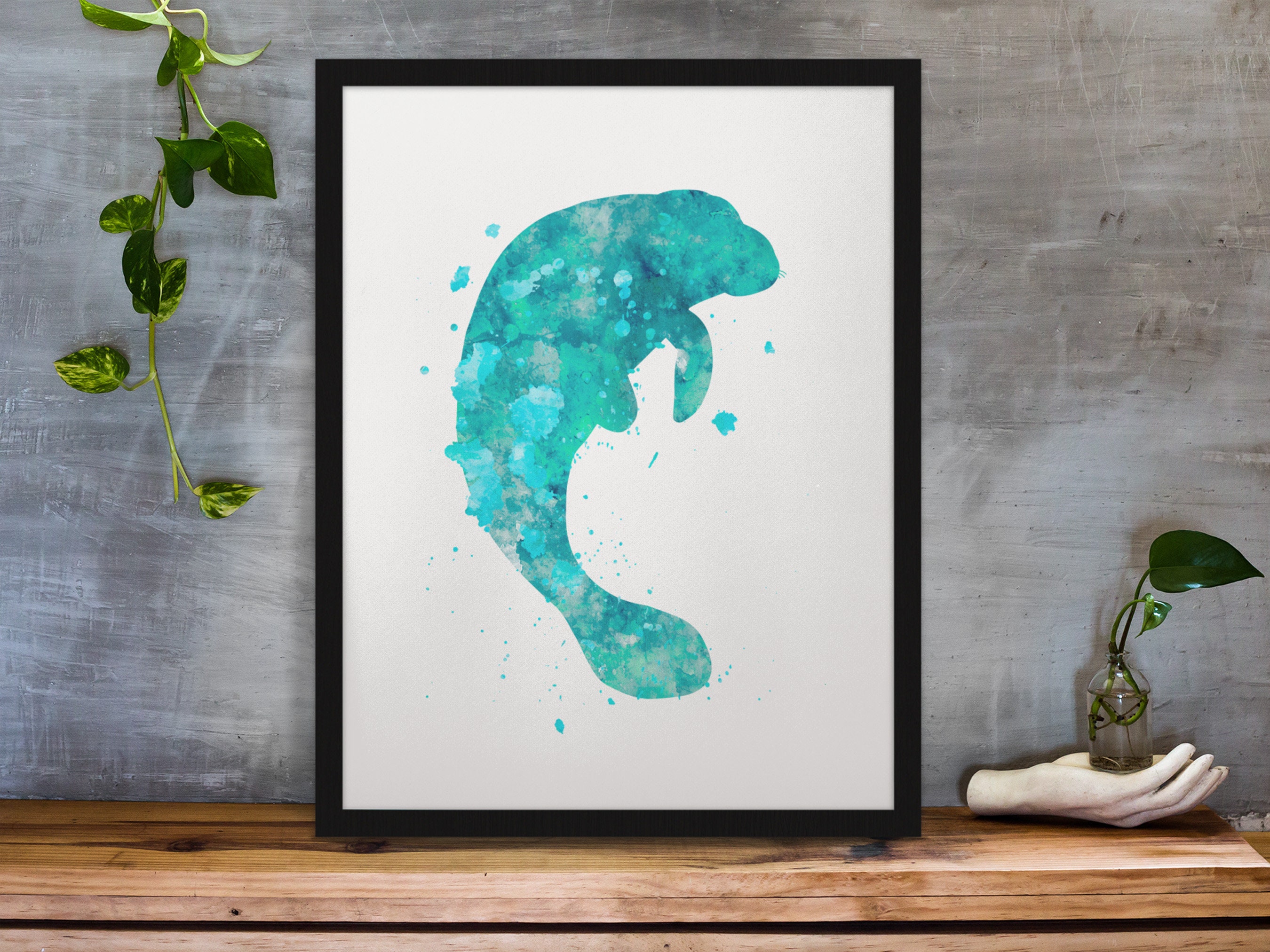 Manatee wall art print watercolor painting ocean prints | Etsy