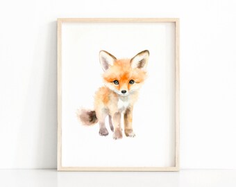 Baby Fox Print, Fox Nursery Decor, Nursery Wall Art, Kids Room Decor, Watercolor Animal, Printable Wall Art, Digital Download