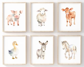 Farm Nursery Decor, Nursery Wall Art, Farm Animals, Baby Room Decor, Watercolor, Set Of 6, Printable Wall Art, Digital Download