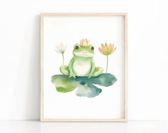 Cute Frog Print, Frog Nursery Decor, Nursery Wall Art, Kids Room Decor, Watercolor Animal, Printable Wall Art, Digital Download