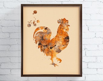 Rooster Painting, Watercolor Rooster, Rooster Art Print, Rooster Poster, Rooster Wall Art, Farm Animal, Rustic Decor, Rooster Illustration
