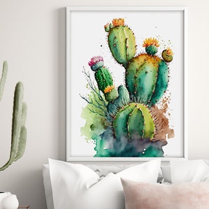 Grüne und schwarze Kaktus Deko, druckbare Kakteen Wandkunst, 6er