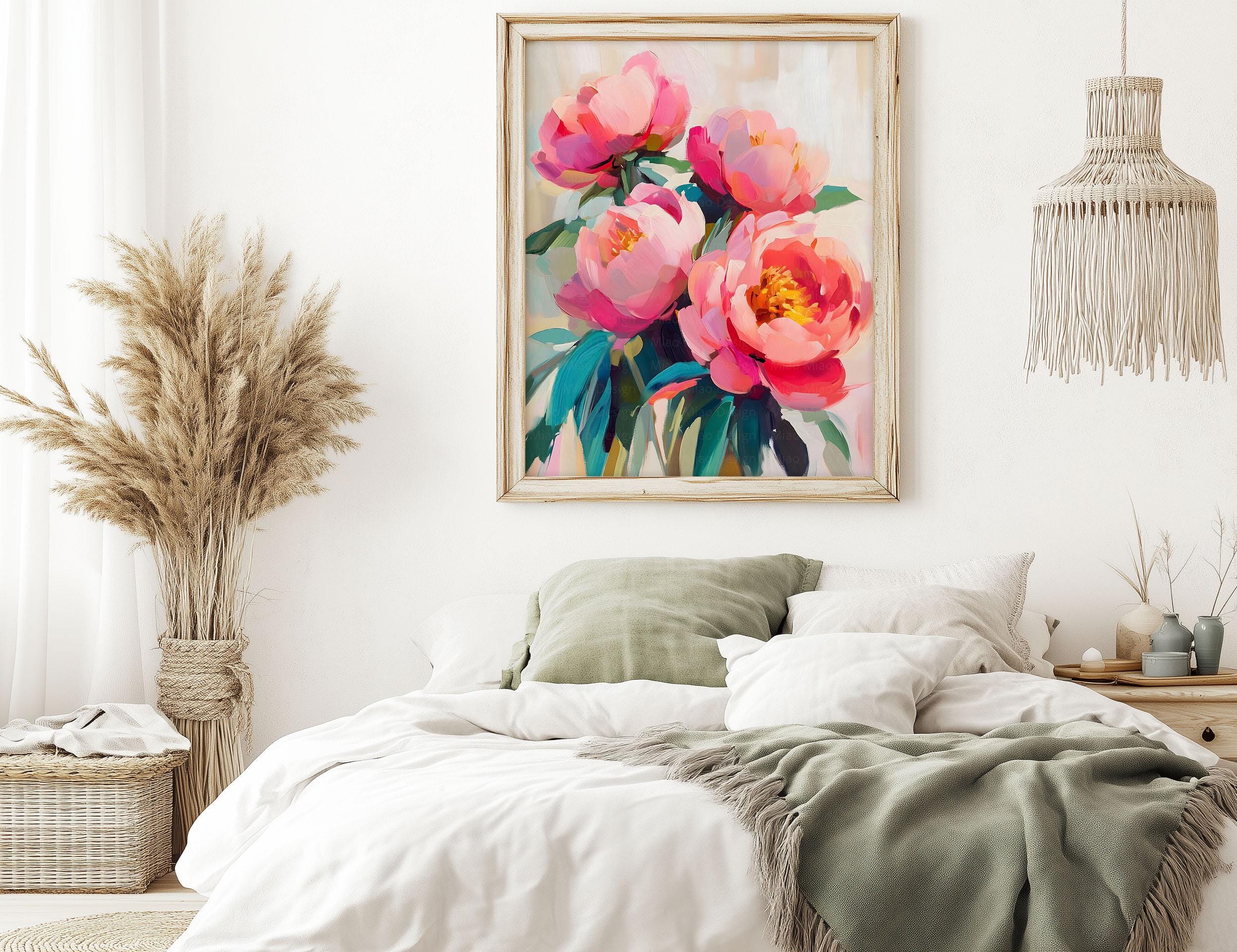 Pink Peony Painting, Modern Floral Art, Colorful Home Decor (digital ...