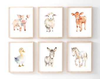 Farm Nursery Decor, Nursery Wall Art, Farm Animals, Baby Room Decor, Watercolor, Set Of 6, Printable Wall Art, Digital Download