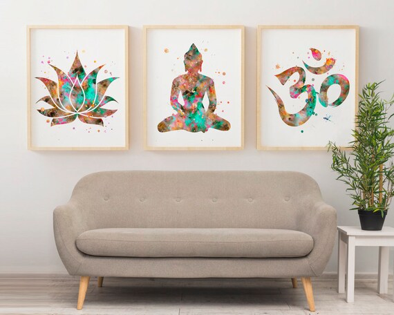 Buddha Wall Art Set Of 3 Prints Watercolor Art Spiritual Etsy