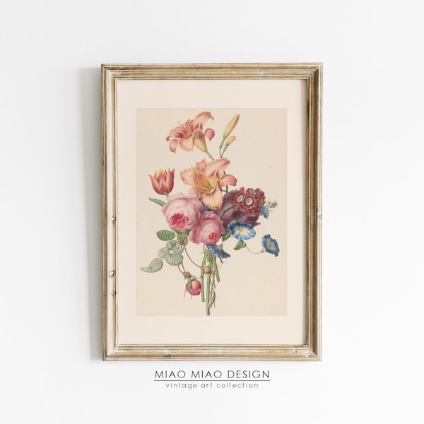 Vintage flower print, botanical wall decor, printable floral wall art, 163