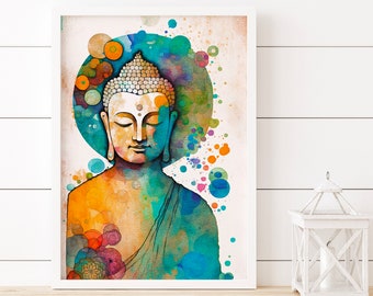 Buddha Wall Art, Watercolor Painting, Buddhist Home Decor, Zen Wall Decor, Buddha Painting, Digital Art Print, Yoga Studio Decor