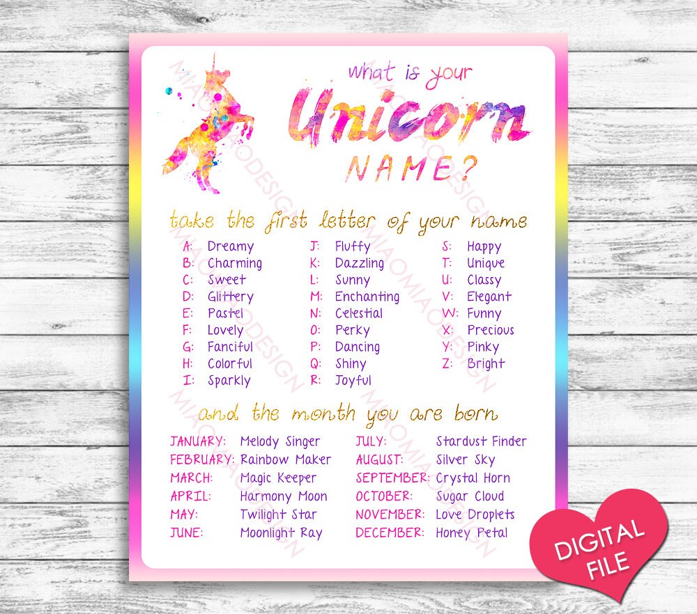 unicorn name game unicorn party party printables instant