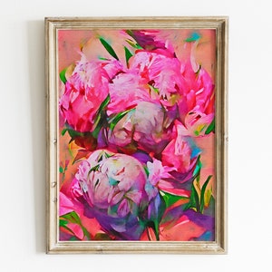 Abstract floral artwork, watercolor flowers, peony art print, bedroom wall decor, printable art, digital download, botanical art