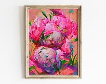 Abstract floral artwork, watercolor flowers, peony art print, bedroom wall decor, printable art, digital download, botanical art