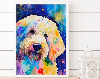 Goldendoodle Print, Watercolor, Instant Download, Goldendoodle Portrait, Poster, Wall Art, Modern Home Decor, Colorful Dog Art