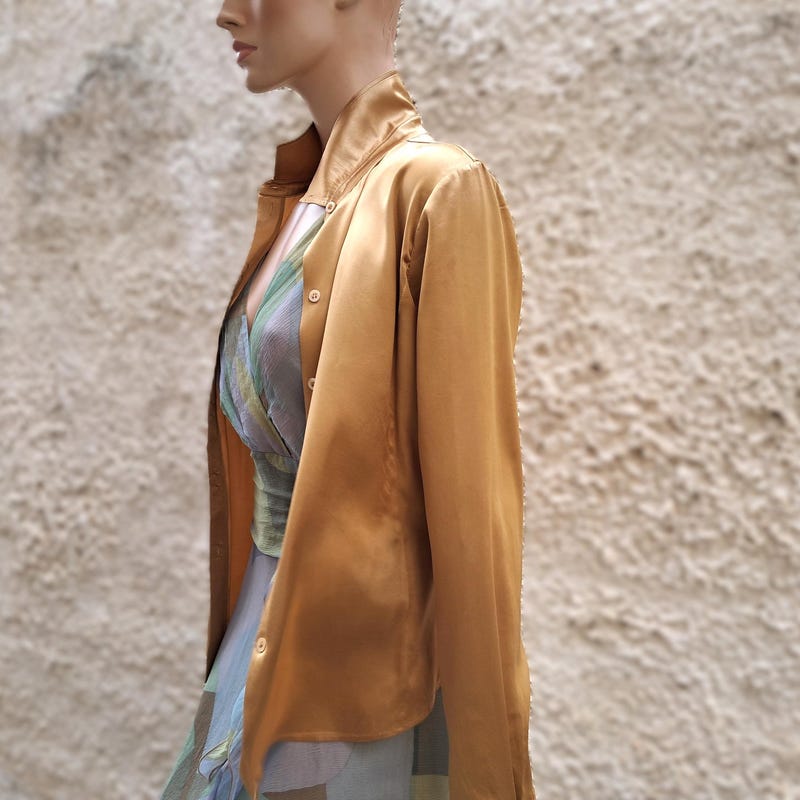 gold satin button up