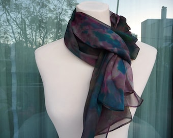 Fall color scarf, Wearable art scarf, Unique fashion scarf, Abstract scarf paint, Silk chiffon scarf, Unique scarf gift