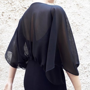 Women bolero for party, Silk cropped jacket, Black bolero, See through cover up, Black silk sheer bolero image 9