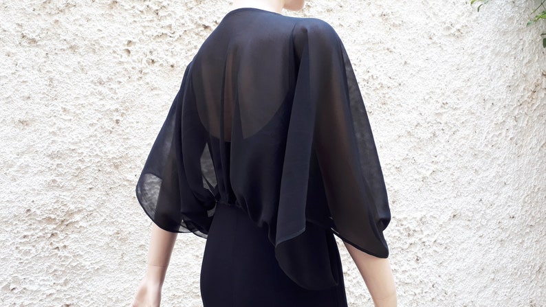 Women bolero for party, Silk cropped jacket, Black bolero, See through cover up, Black silk sheer bolero image 9