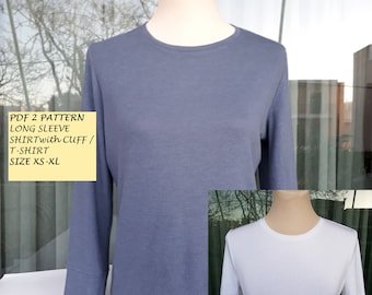 T- shirt sewing pattern for women, Easy pdf sewing pattern for beginners, Pattern long sleeve blouse with cuffs size XS -XL