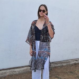 Silk kimono jacket, Boho chic cardigan, Light robe kimono, Beach cover up top jacket, kimono summer jacket