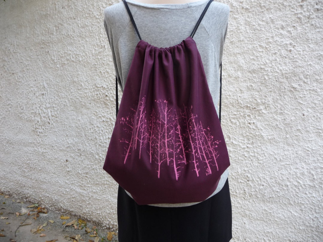 Tree on Backpack, Painted Backpack, Art Backpack, Drawstring Pink ...