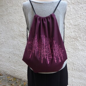 Tree on Backpack, Painted Backpack, Art Backpack, Drawstring Pink Backpack, Gymnastic Backpack, Home Made Bag, Backpack Dance, Gift Birthday