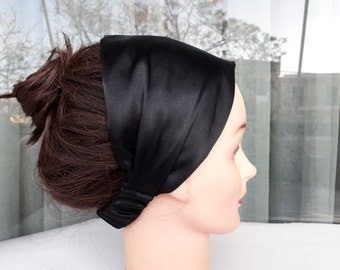 Hair band for women, Wide silk headband, Black hairband