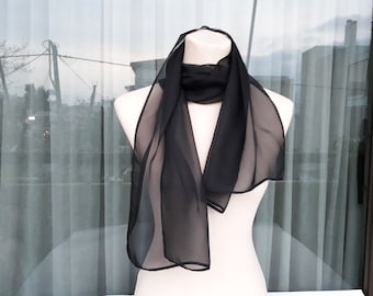 Sciarpa trasparente in seta nera da donna, Sciarpa avvolgente nera, Sciarpa in chiffon di seta regalo per lei