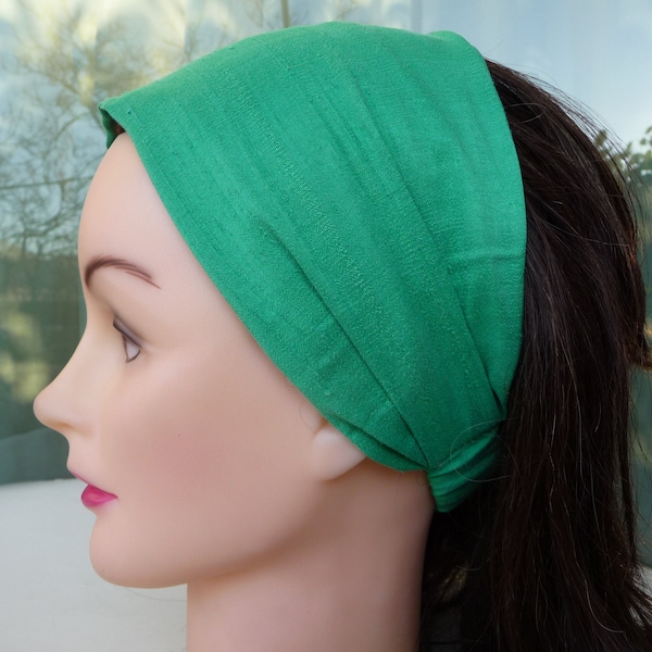 Green silk headband, Wide silk hair band for women, Head wrap headband gift birthday