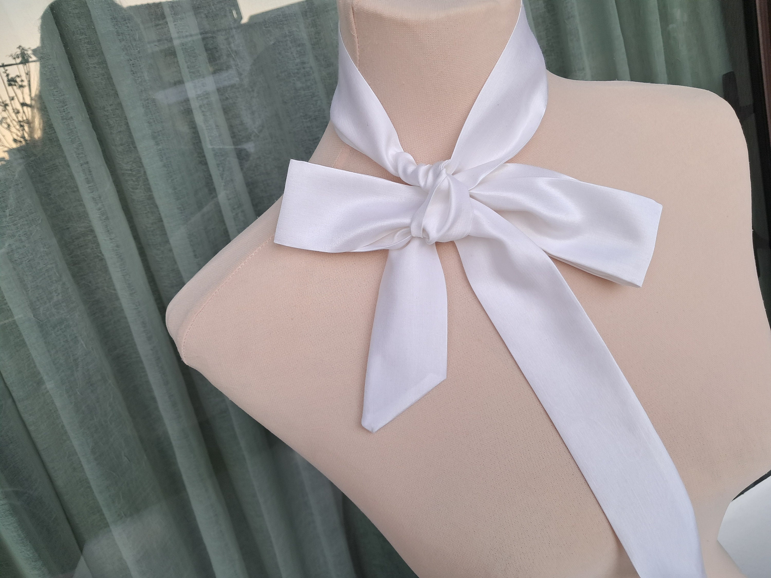 White Silk Skinny Neck Scarf, Detachable Neck Scarf, Women