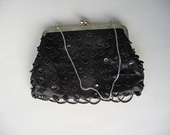 Formal wedding purse, Black beaded evening bag, Hand beaded purse, Metal frame bag, Women Beaded evening purse