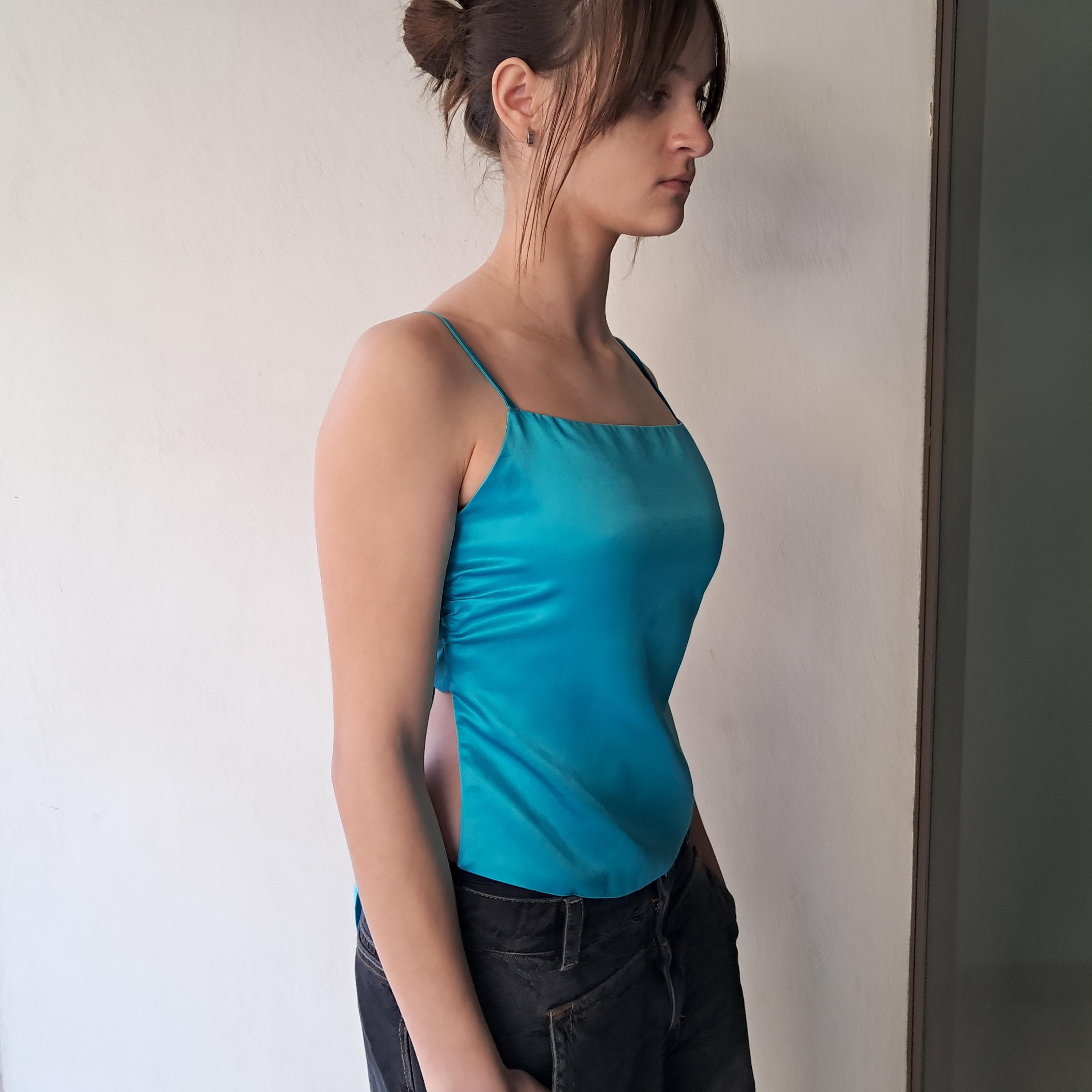 turquoise satin top