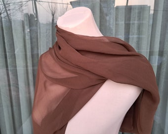 Silk muslin wrap shawl wedding shrug, Brown silk scarf shawl, Gift accessory scarf for mom